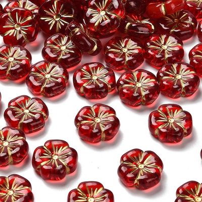 20 x Plated Acrylic Flower Beads in Red, 20mm