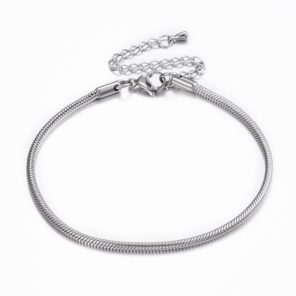 Stainless Steel Snake Chain Bracelet with Clasp, 20cm/7.75"