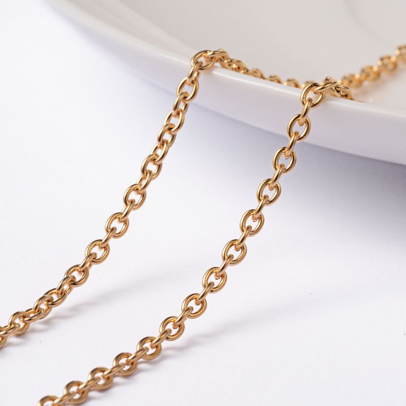 Stainless Steel Gold Plated Cable Chain, 3x2.4x0.6mm, 1 Metre