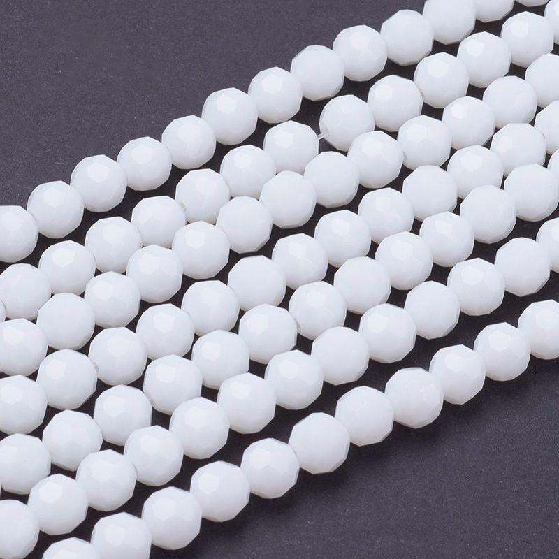 6mm Faceted Glass Beads in White, 1 Strand