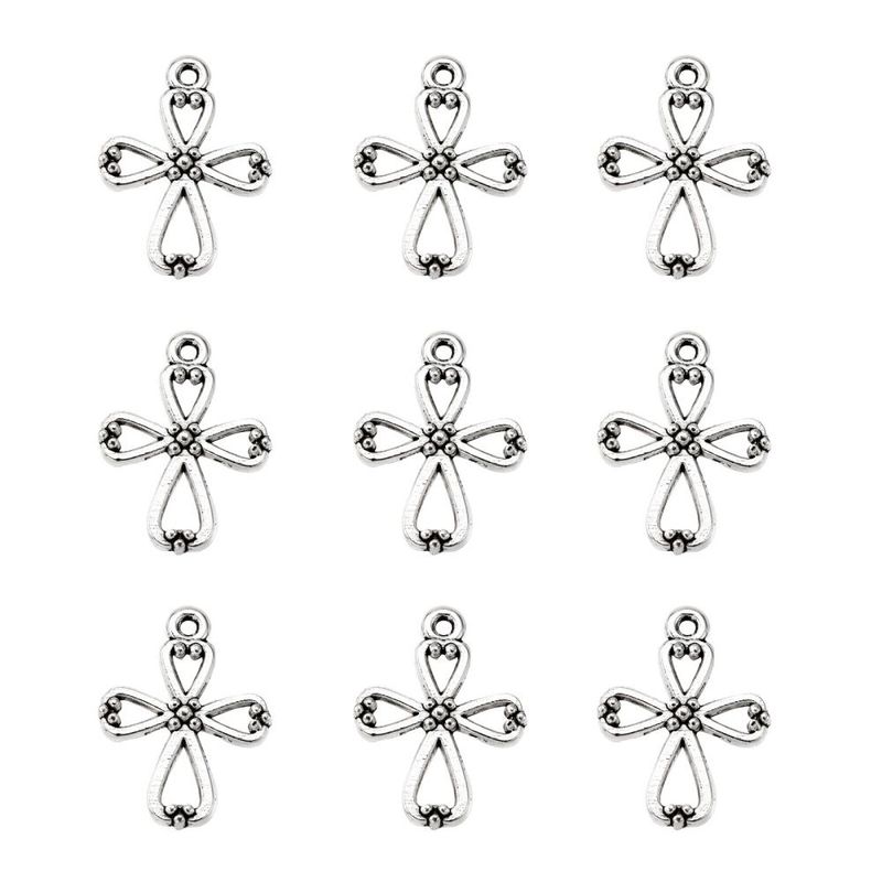 Antique Silver Engraved Cross Charm, 22x17mm