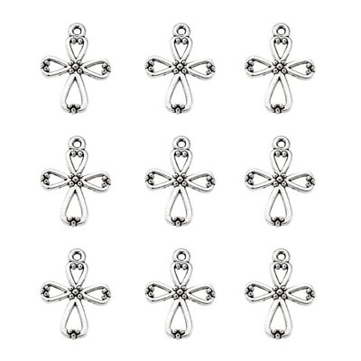 Antique Silver Engraved Cross Charm, 22x17mm
