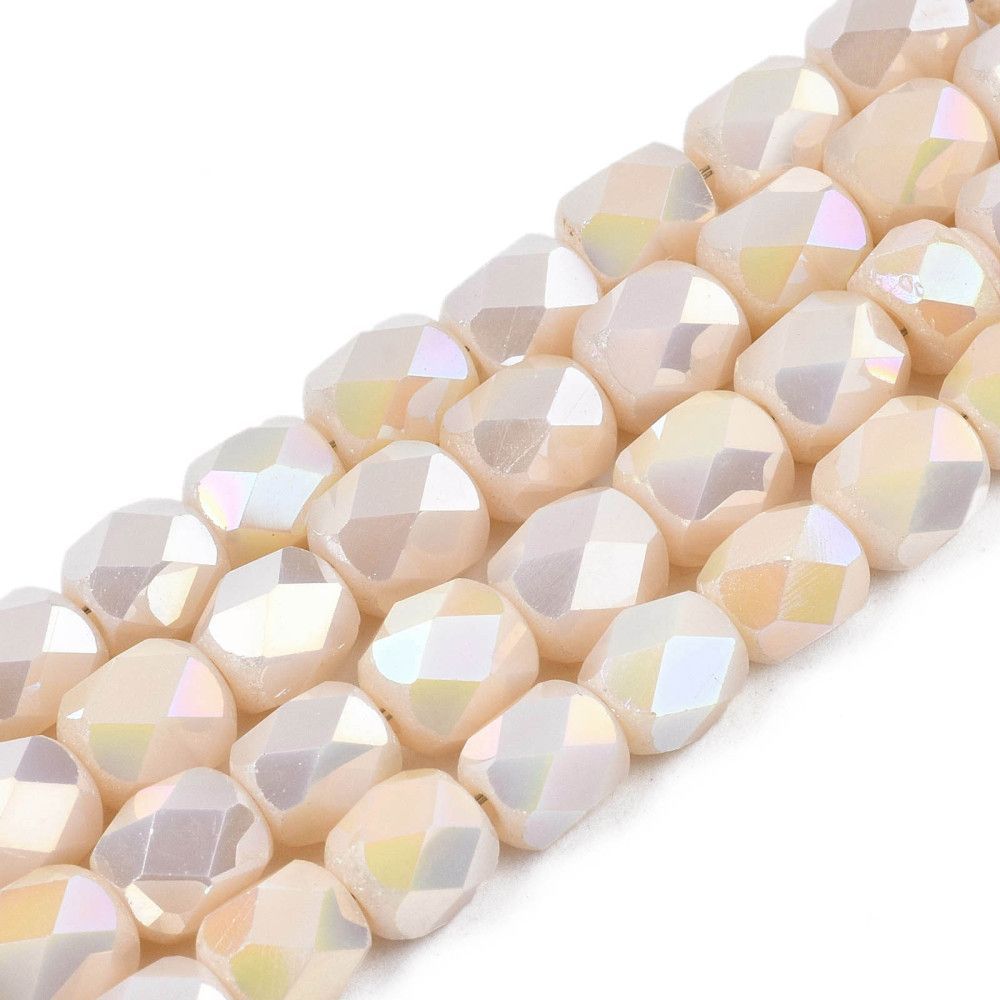 50 x Opaque Faceted Glass Barrel Beads, 5x5mm, Light Pink/Peach