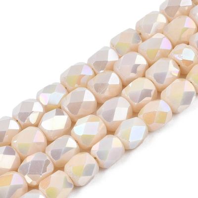 50 x Opaque Faceted Glass Barrel Beads, 5x5mm, Light Pink/Peach