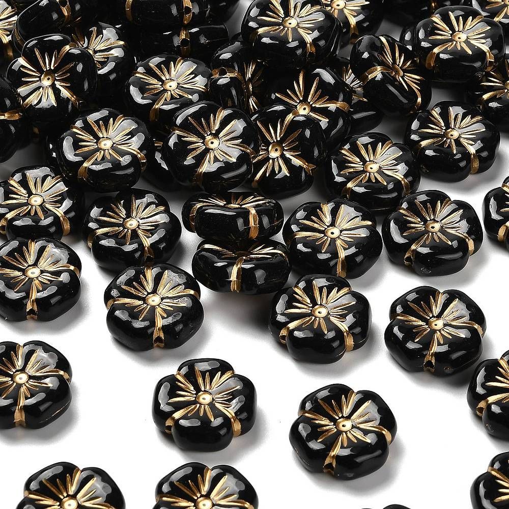 20 x Plated Acrylic Flower Beads in Black, 20mm
