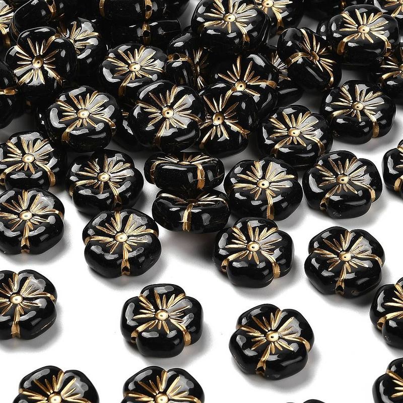 20 x Plated Acrylic Flower Beads in Black, 20mm