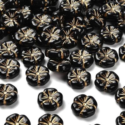 20 x Plated Acrylic Flower Beads in Black, 20mm