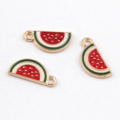 Enamel & Light Gold Watermelon Charm, 17x8mm
