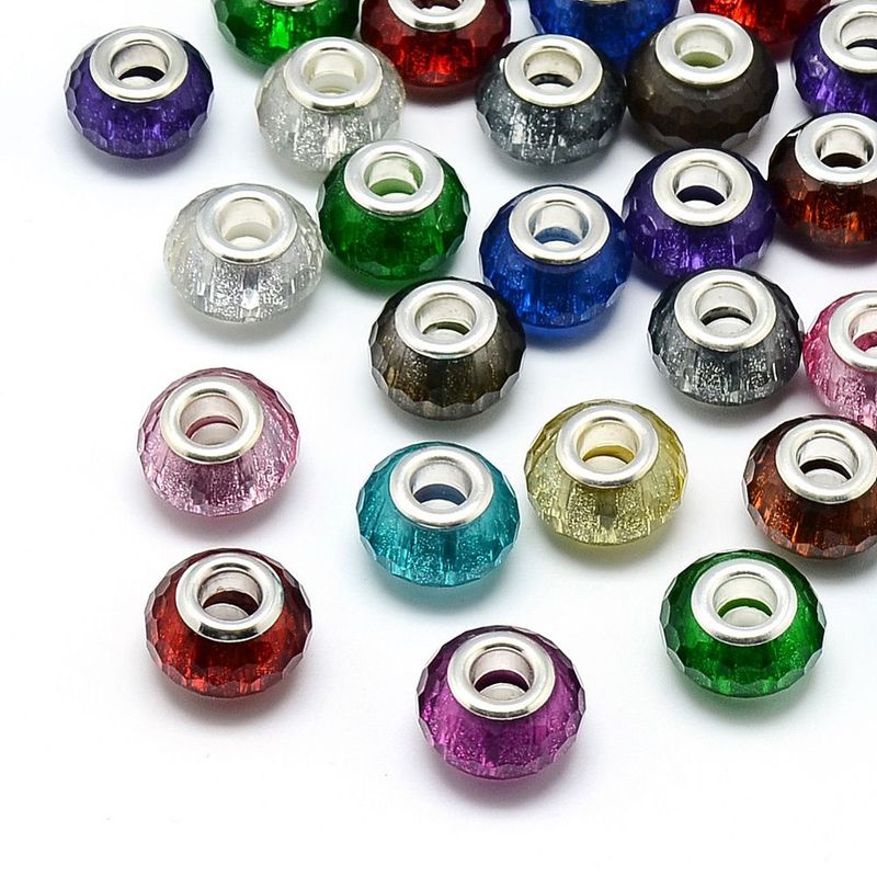20 x Large Holed Resin Rondelle Beads, 14x9mm, Mixed Colours