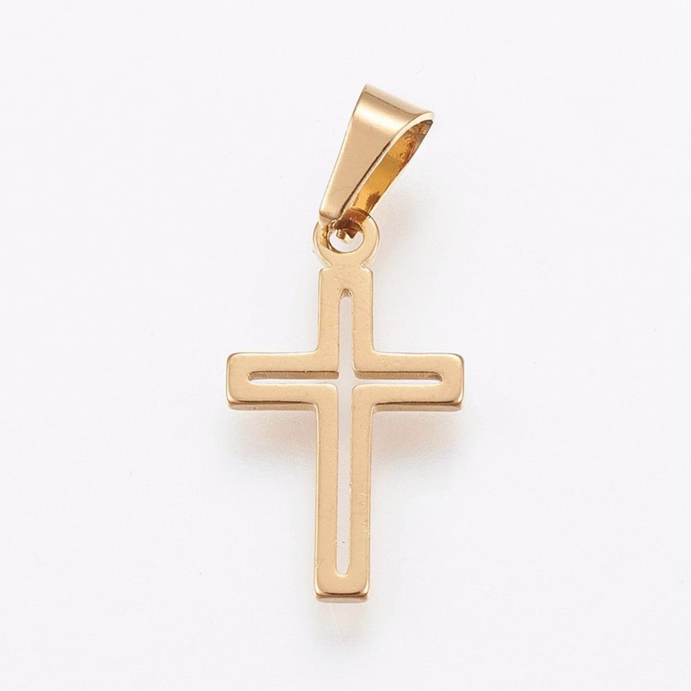 Stainless Steel Gold Cross Pendant with Bail, 18x10mm