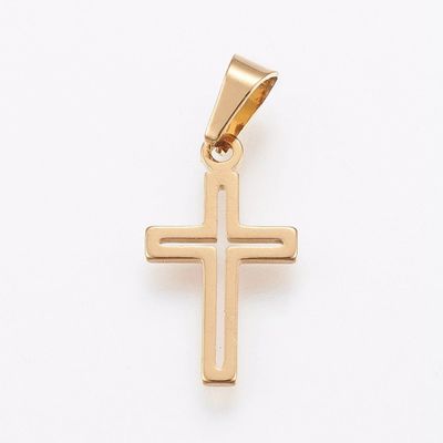 Stainless Steel Gold Cross Pendant with Bail, 18x10mm