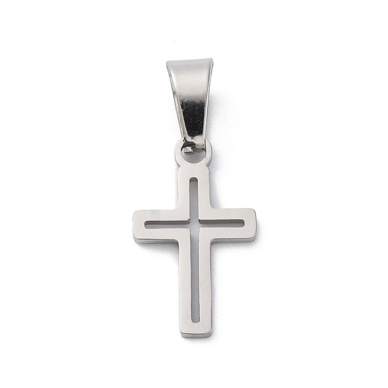 Stainless Steel Cross Pendant with Bail, 18x10mm