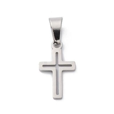 Stainless Steel Cross Pendant with Bail, 18x10mm