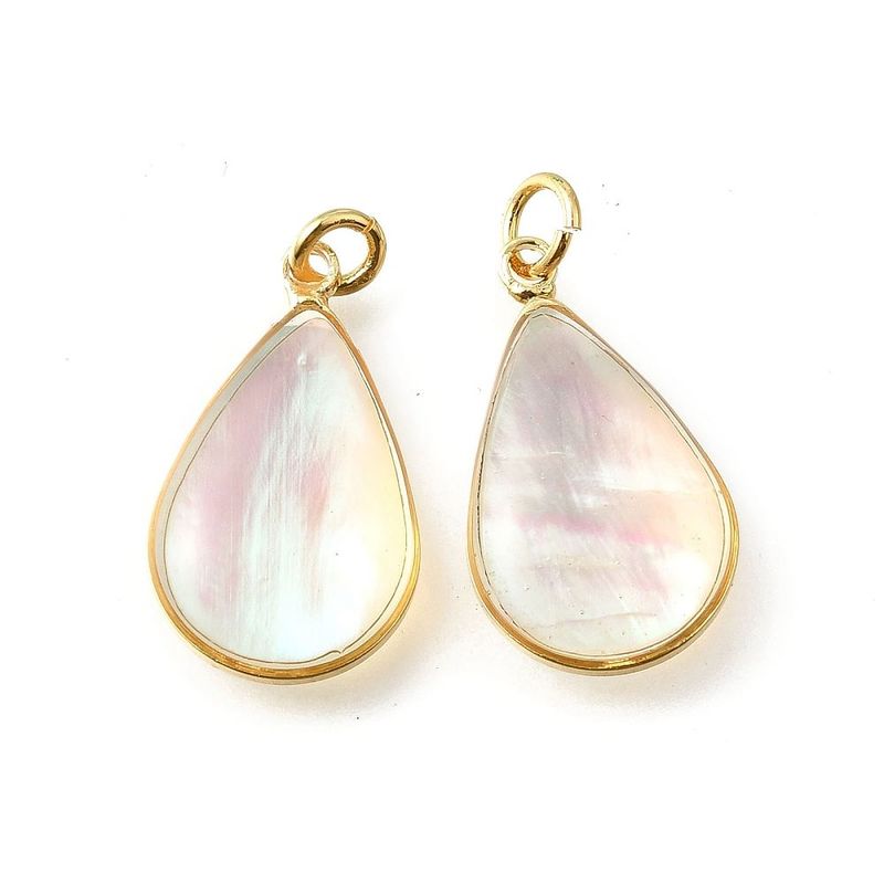 Natural Shell & Resin Pendant with Gold Frame, 19x11mm