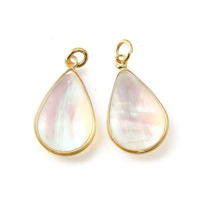 Natural Shell & Resin Pendant with Gold Frame, 19x11mm