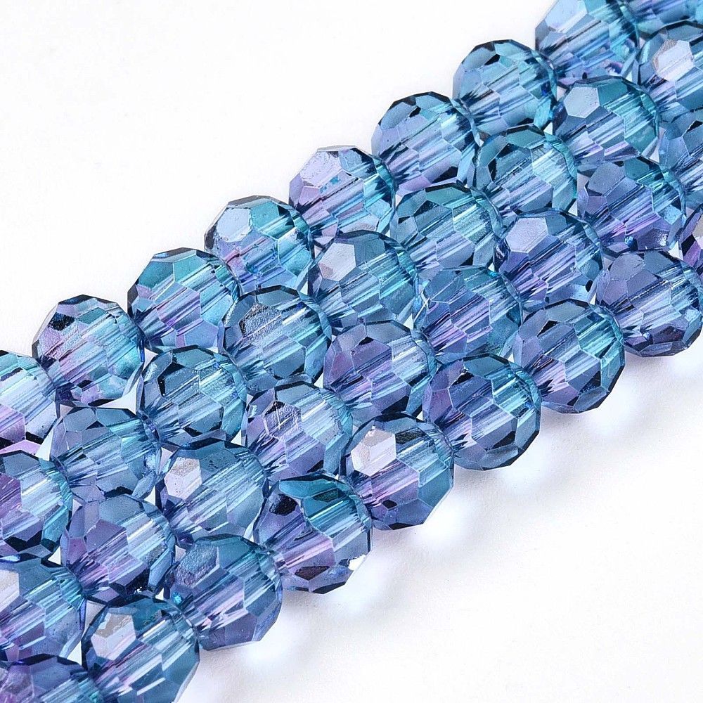 6mm Faceted Crystal Glass Beads in Blue, 1 Strand