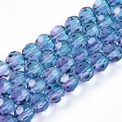 6mm Faceted Crystal Glass Beads in Blue, 1 Strand