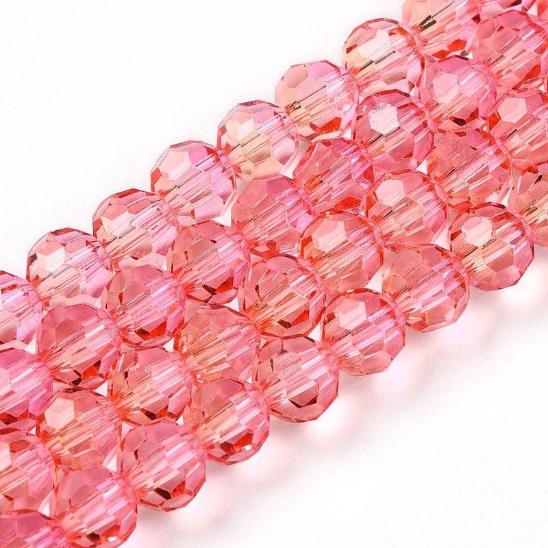 6mm Faceted Crystal Glass Beads in Red/Pink, 1 Strand