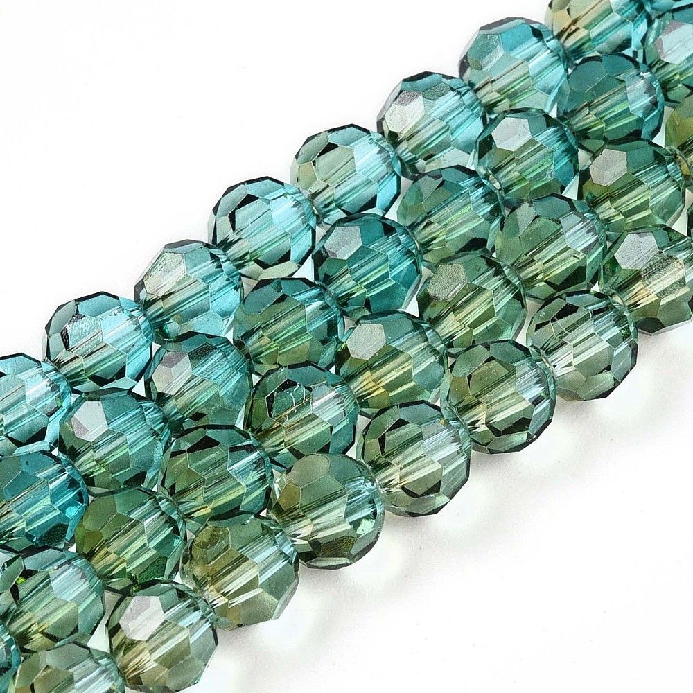 6mm Faceted Crystal Glass Beads in Green, 1 Strand