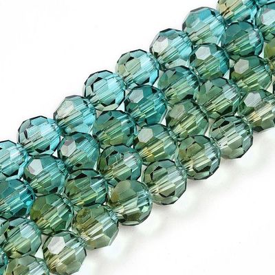 6mm Faceted Crystal Glass Beads in Green, 1 Strand