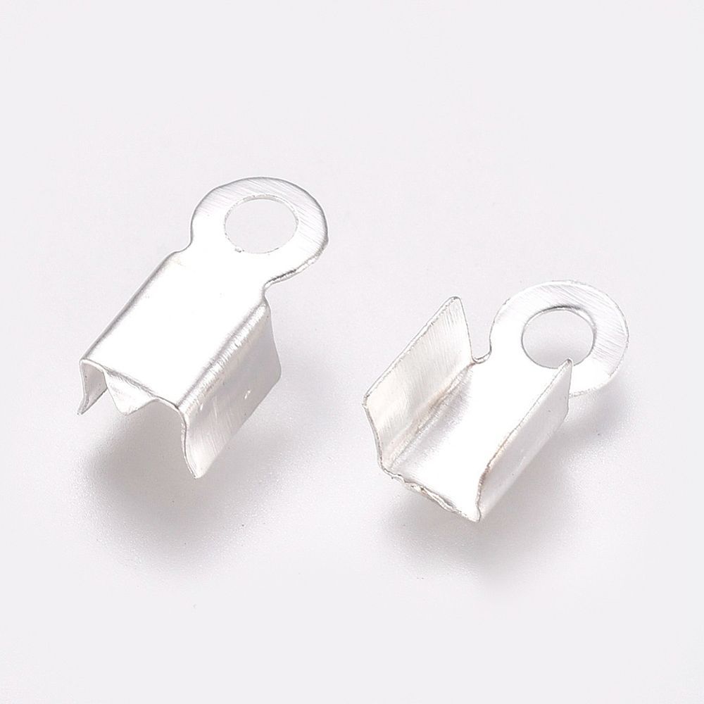 50 x Silver Plated Fold Over Cord Ends, 9x4mm