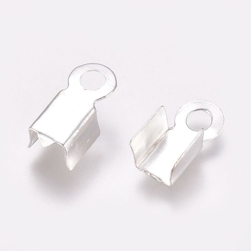 50 x Silver Plated Fold Over Cord Ends, 9x4mm