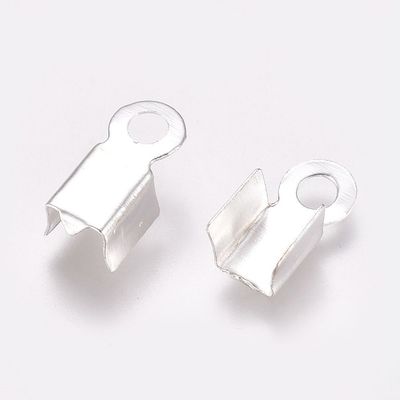 50 x Silver Plated Fold Over Cord Ends, 9x4mm