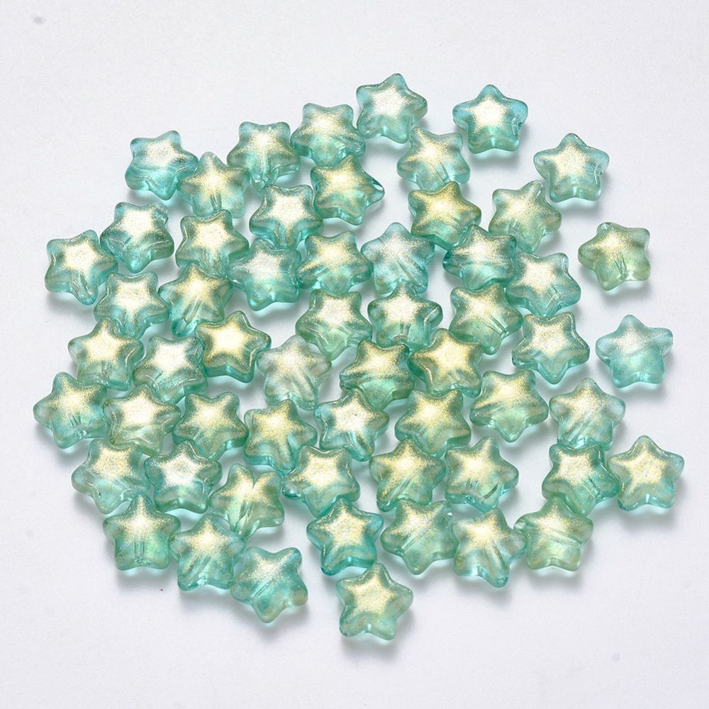 30 x Glass Star Beads, Sea Green, 8x8x4mm