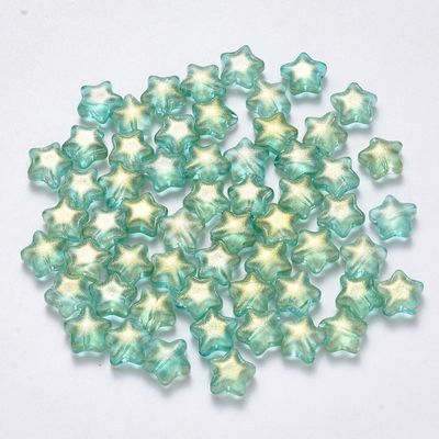 30 x Glass Star Beads, Sea Green, 8x8x4mm
