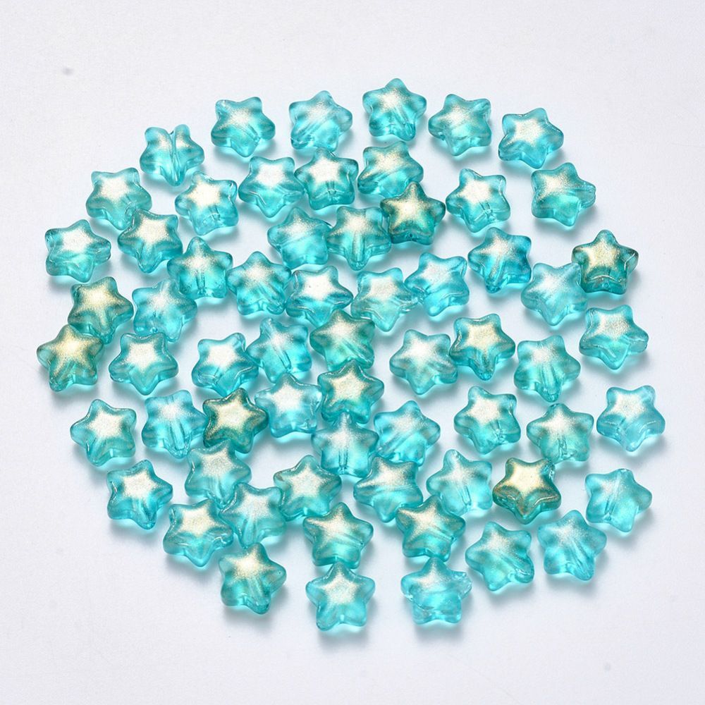 30 x Glass Star Beads, Light Turquoise Blue, 8x8x4mm