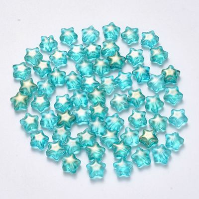30 x Glass Star Beads, Light Turquoise Blue, 8x8x4mm