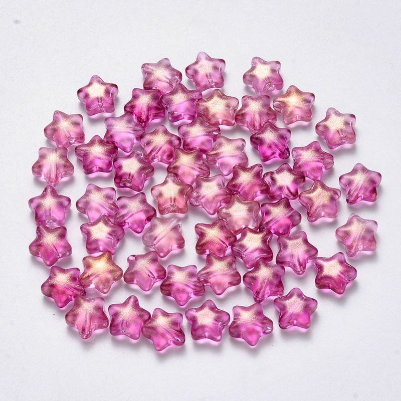 30 x Glass Star Beads, Purple/Pink, 8x8x4mm