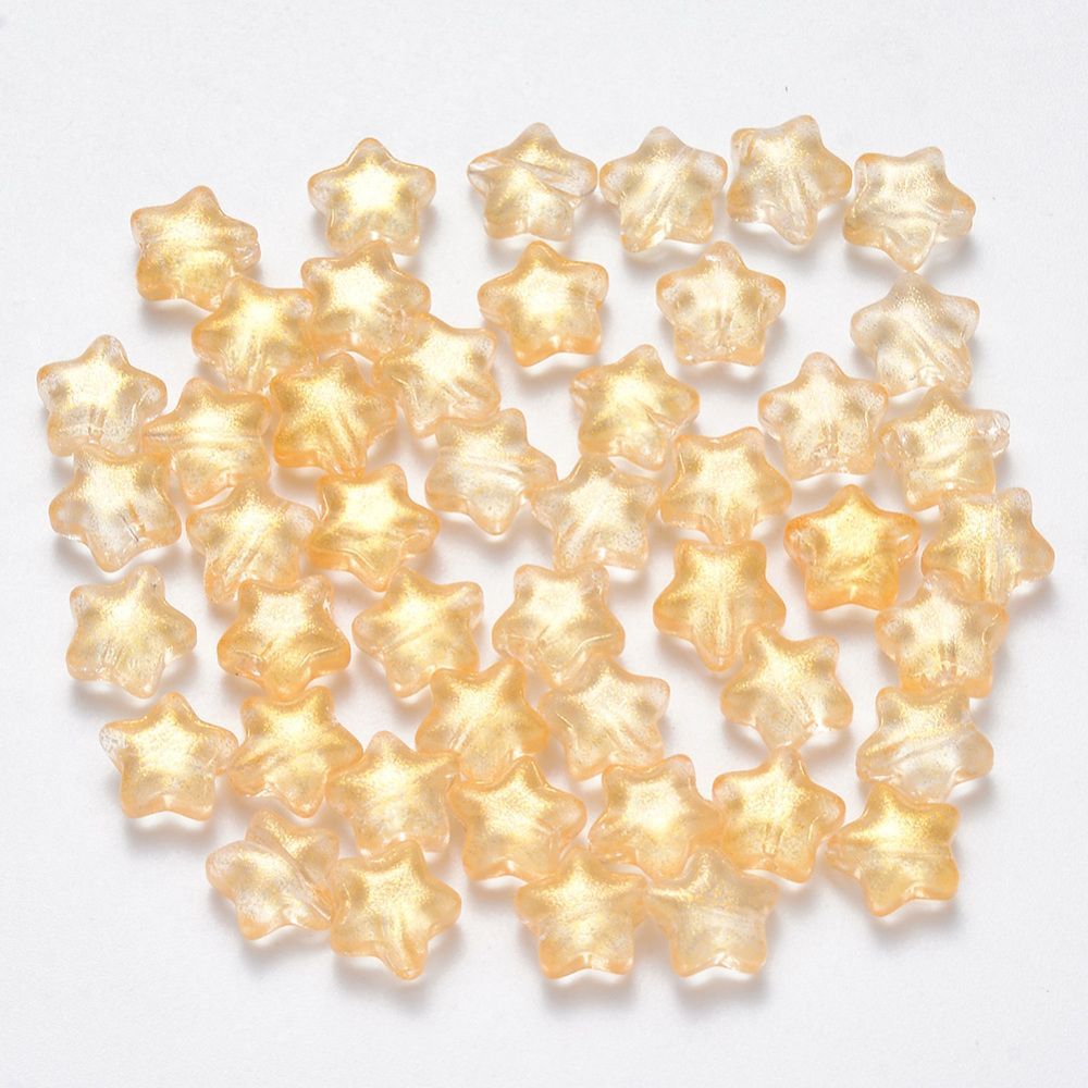 30 x Glass Star Beads, Gold, 8x8x4mm