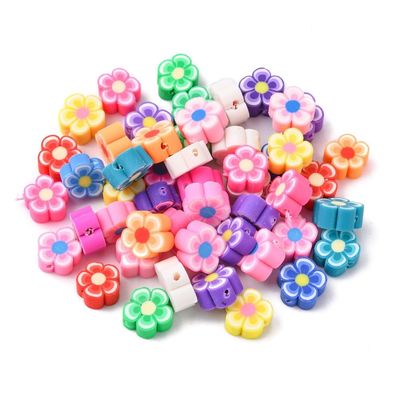 50 x Polymer Clay Flower Beads, 10-8x5-3mm