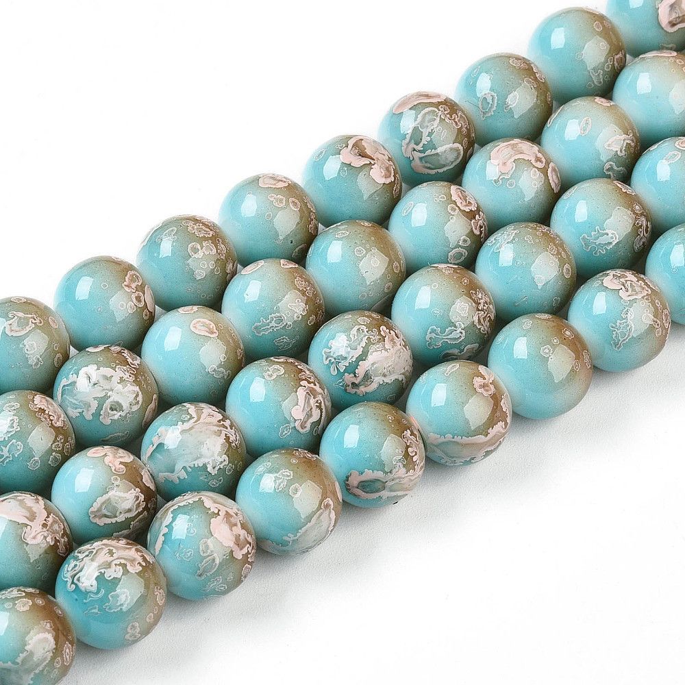 10mm Painted Glass Beads, Light Turquoise
