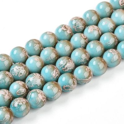 10mm Painted Glass Beads, Light Turquoise