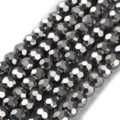 6mm Electroplated Faceted Glass Beads in Silver, 1 Strand