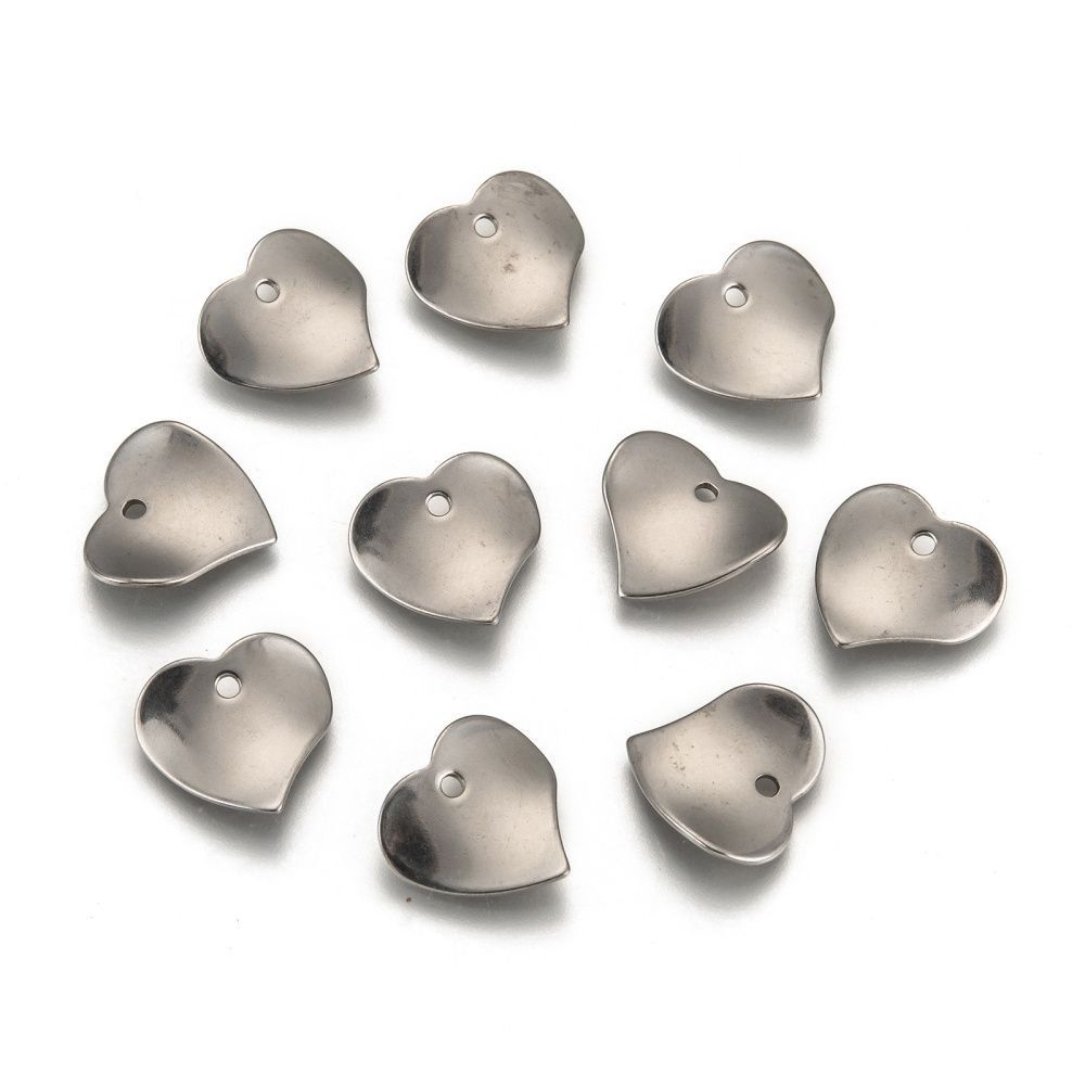 Stainless Steel Wavy Heart Charm, 15x16mm