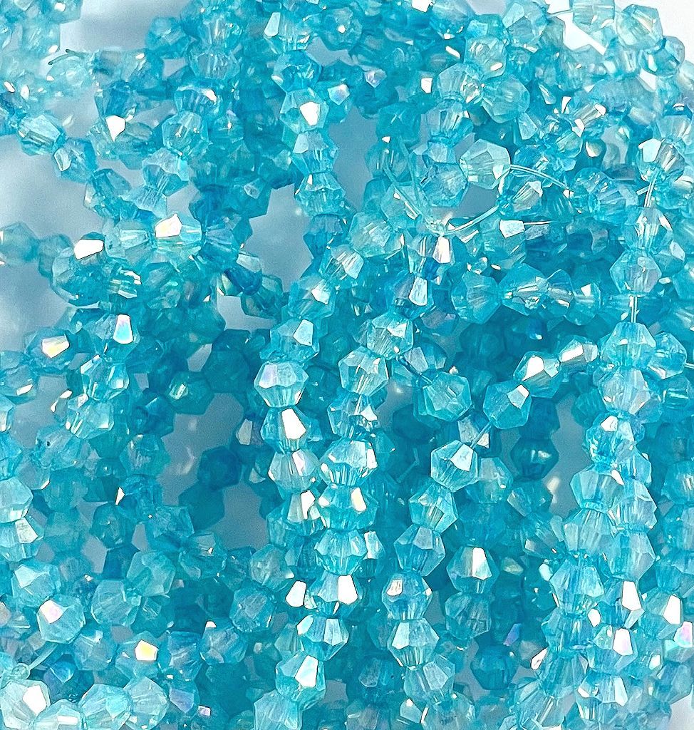 4mm AB Plated Bicone Crystals in Turquoise/Blue