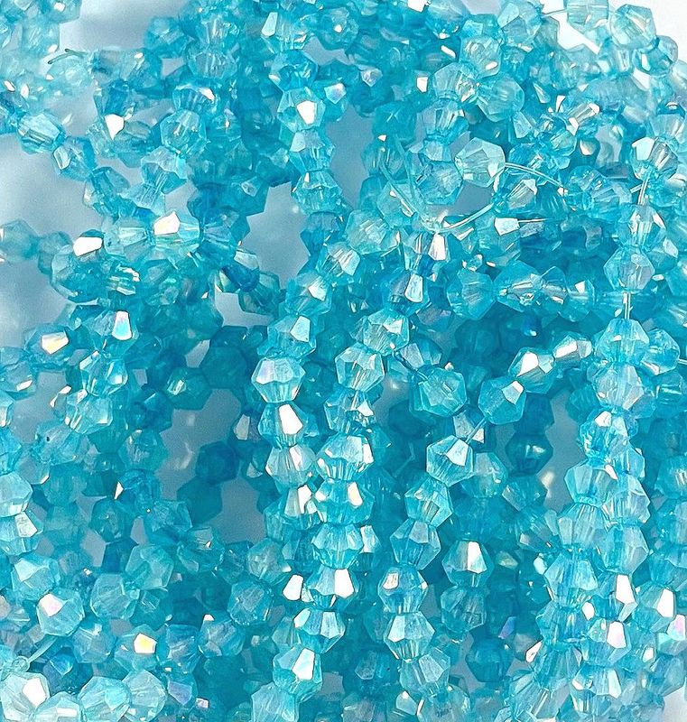 4mm AB Plated Bicone Crystals in Turquoise/Blue