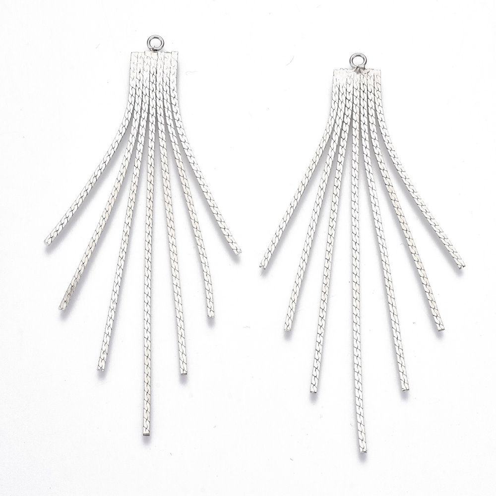 Platinum Plated Tassel Pendants, 72x8mm
