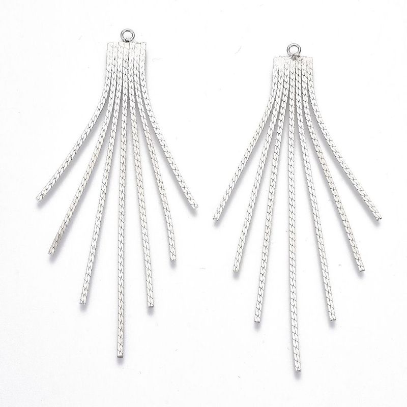 Platinum Plated Tassel Pendants, 72x8mm