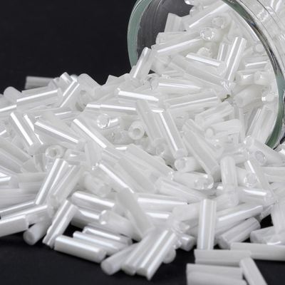 Pearl Lustre Glass Bugle Beads in White, 6x1.8mm