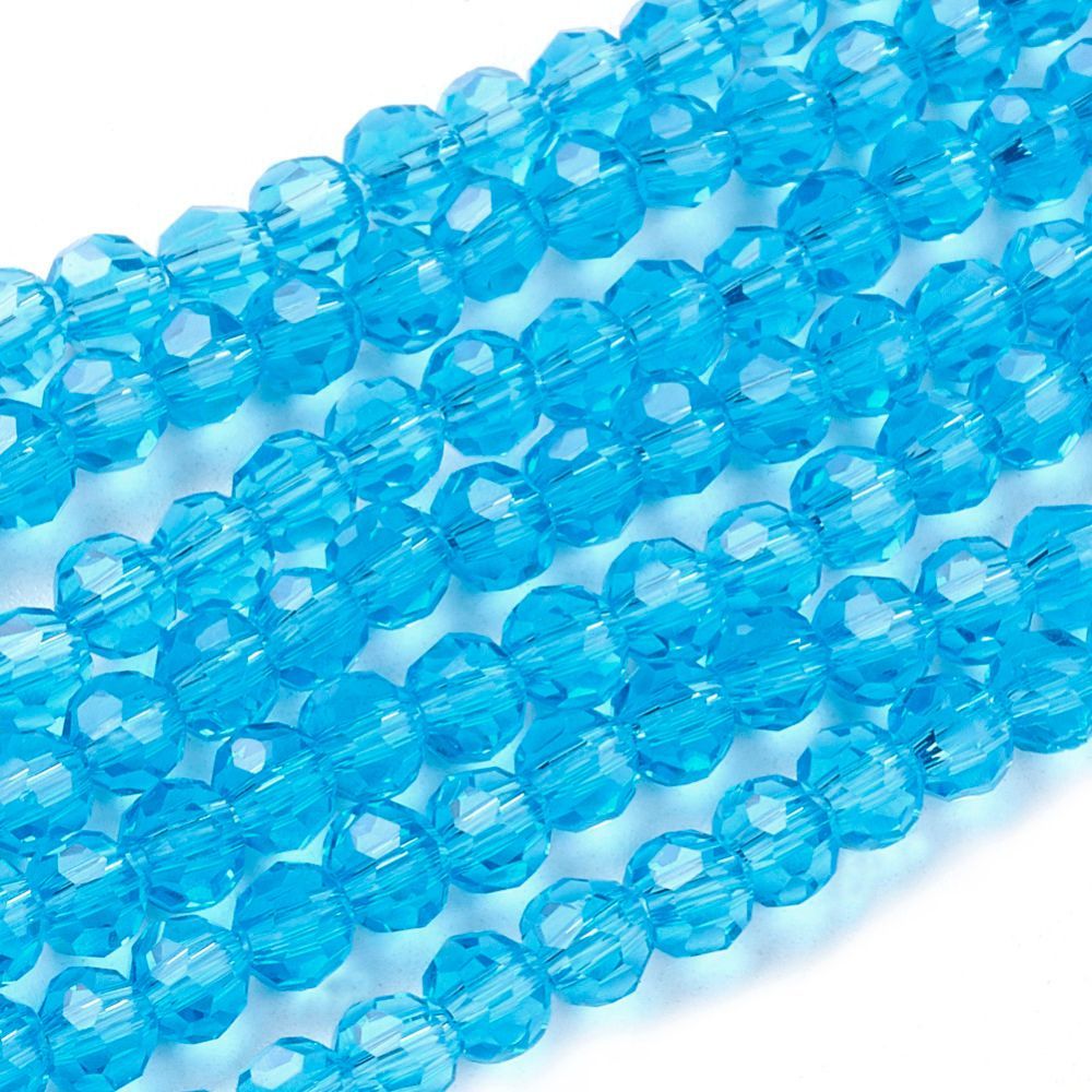 6mm Faceted Glass Beads in Turquoise, 1 Strand