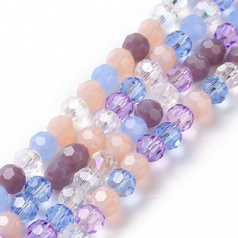 5mm Faceted Glass Beads in Mixed Pink/Purple/Blue, 1 Strand