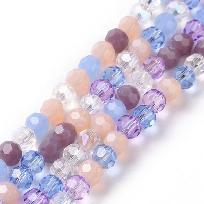 6mm Faceted Glass Beads in Mixed Pink/Purple/Blue, 1 Strand