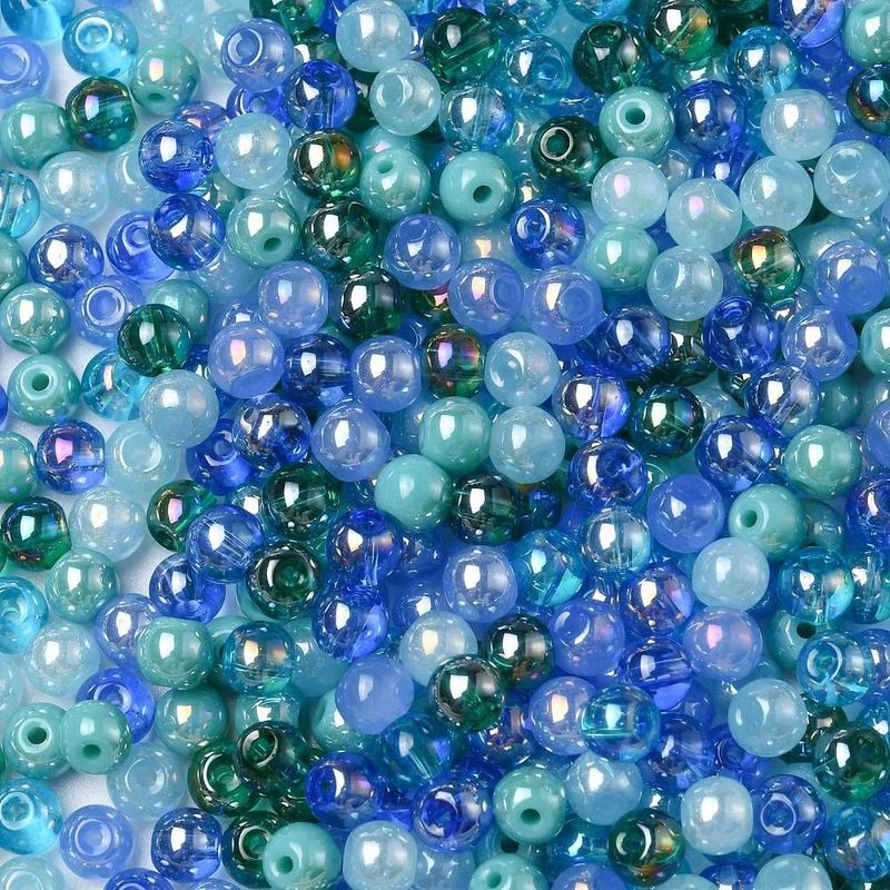 100 x Glass Beads, Mixed Blues, 4mm