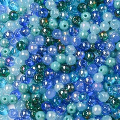100 x Glass Beads, Mixed Blues, 4mm