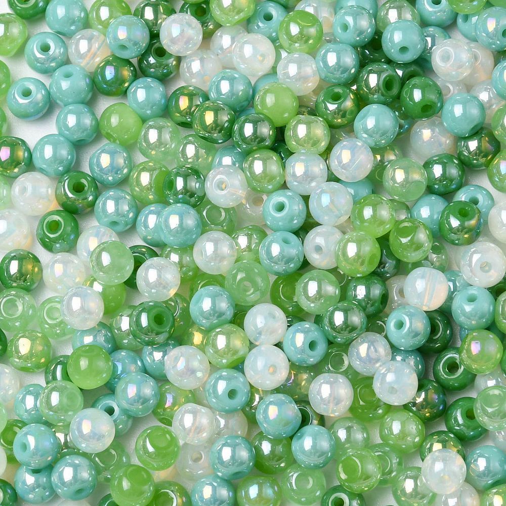 100 x Glass Beads, Mixed Greens, 4mm