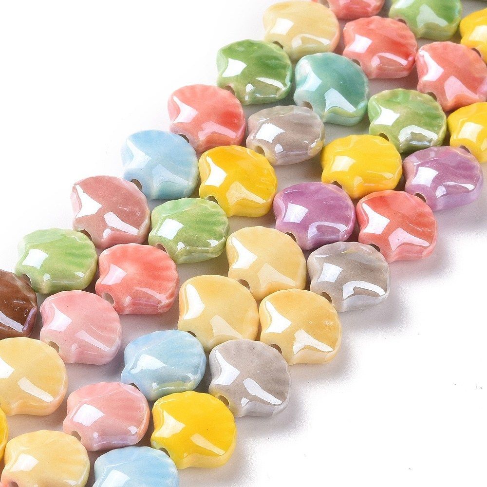 Handmade Porcelain Shell Beads, Mixed Pastel Colours, 13x12x7mm